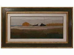 Seascape with boats by Marcello Boccacci, oil on tablet, offered Nov 2022