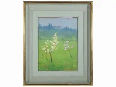 Spring landscape 1960s by Cosimo Roma, oil on panel, offered Nov 2022