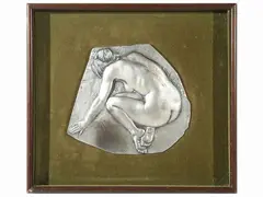 Female figure nude by Emilio Greco, bas-relief on silver plate, offered Nov 2022