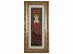 Portrait of girl with bunch of flowers by Marcello Boccacci, oil on tablet, offered Nov 2022