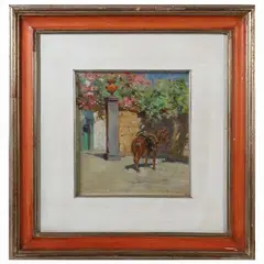 Street view with horse by Adolfo Carlo Barone, oil on tablet, offered Nov 2022