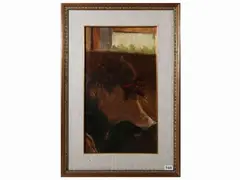Face of girl by Giuseppe Fraschetti, oil on tablet, offered Nov 2022