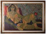 Salvatore Fiume, Odalisque, silkscreen on brocade