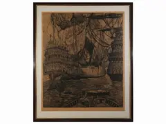 Sailing ship by Francesco Chiappelli, etching, offered Nov 2022