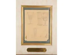 Study of glasses by Lorenzo Viani, pencil on paper, offered Nov 2022