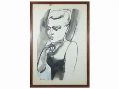 Female portrait by Fernando Farulli, mixed media on paper, offered Nov 2022
