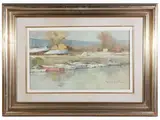 Nicola Sponza, Landscape with boats, oil on canvas
