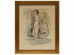 Woman posing by Francesco Inverni, mixed media on paper, offered Nov 2022