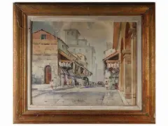 Giulio Falzoni, Old Bridge, watercolor on paper