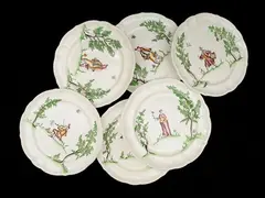 Guido Andlovitz, Series of six earthenware plates, SCI Laveno Thirties / Forties, paintings with polychrome figures within rural landscapes