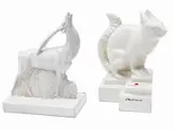 Louis Fontinelle, Squirrel, ceramic group, combined with a similar one depicting an ibex (2)