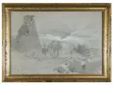 Auguste Gaspard Louis Desnoyers, Orientalist landscape, watercolor on paper