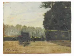 Paride Castellan, Landscape with carriage, 1911, oil on cardboard
