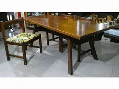 Giovanni Michelucci, Torbecchia dining set, Poltronova Sixties, composed of a table equipped with four chairs covered in exotic floral fabric
