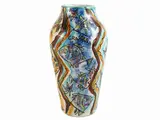 Antonio Lani, Small ceramic vase, painted with geometric motifs and fish in shades of yellow