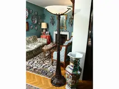 Art Deco floor lamp in wrought iron by Paul Kiss, surmounted by a large circular alabaster cup, offered Jun 2022