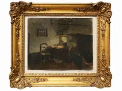 Albert Neuhuys, Glimpse of the interior, oil on canvas laid on cardboard