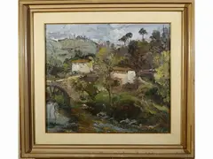 Country landscape with houses by Francesco Bausi, oil on canvas, offered Jun 2022