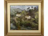Francesco Bausi, Country landscape with houses, oil on canvas