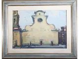 View of Piazza di Santo Spirito by Enzo Pregno, oil on canvas, offered Jun 2022