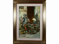 The cobbler by Aldo Affortunati, oil on canvas, offered Jun 2022