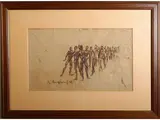 Animal figures and study by Guido Borgianni, three mixed media sketches on paper, offered Jun 2022