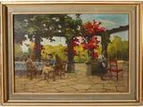 Giovanni Zangrando, Summer banquet on the terrace, oil on panel