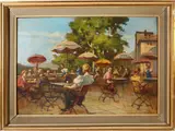 Giovanni Zangrando, Terrace of a restaurant, oil on panel