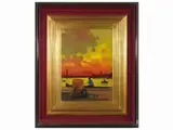 Sunset at the port 1960s by Renato Natali, oil on hardboard, offered May 2022