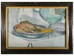 Still Life with Chicken by Fillide Levasti, oil on canvas, offered May 2022