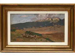 Rivisondoli around 1930 by Giovanni Lomi, oil on tablet, offered May 2022