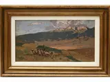 Rivisondoli around 1930 by Giovanni Lomi, oil on tablet, offered May 2022