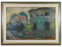 La casa con l'olenadro by Elisabeth Chaplin, oil on cardboard, offered May 2022