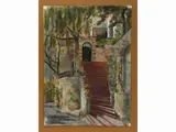 Julius Hans Spiegel, Glimpse of the house 1956, mixed media on paper