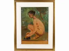 Bather by Emilio Ambron, oil on panel, offered May 2022