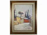 Snow-covered landscape by Dino Migliorini, oil on faesite, offered May 2022