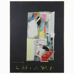 Without title by Giuseppe Chiari, collage on black cardboard, offered May 2022