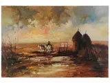 Countryside landscape with farmer and oxen by Norberto Martini, oil on canvas, offered May 2022