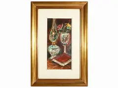Still life by Ennio Lovatti, oil on tablet, offered May 2022