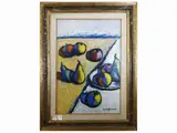 Still life with fruit by Dino Migliorini, oil on faesite, offered Apr 2022