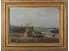 Giuseppe Gozzini, Seascape with boats and figures, oil on panel