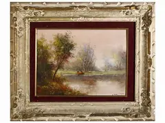 Anton Brioschi, Lake Landscape and Seascape, two oil paintings on canvas board