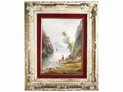 Anton Brioschi, Mountain lanscapes, two oil paintings on canvas board