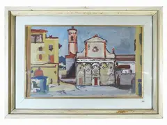 View of the square 1953 by Alfiero Cappellini, oil on panel, offered Mar 2022