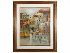 Lido Bettarini, Glimpse of the city with trees, oil on canvas