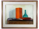 Fillide Levasti, Still life with bottle and book, oil on canvas