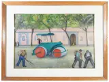 Fillide Levasti, Street view with workers, oil on canvas