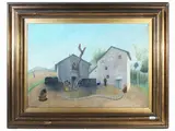 Fillide Levasti, View of a cottage with characters, oil on cardboard