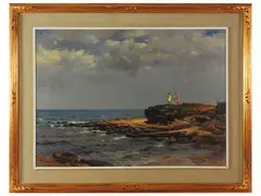 Marina with figures by Franco Colella, oil on canvas, offered Mar 2022