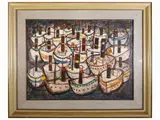 Ships 1975 by Magdalena Rădulescu, oil on canvas, offered Mar 2022